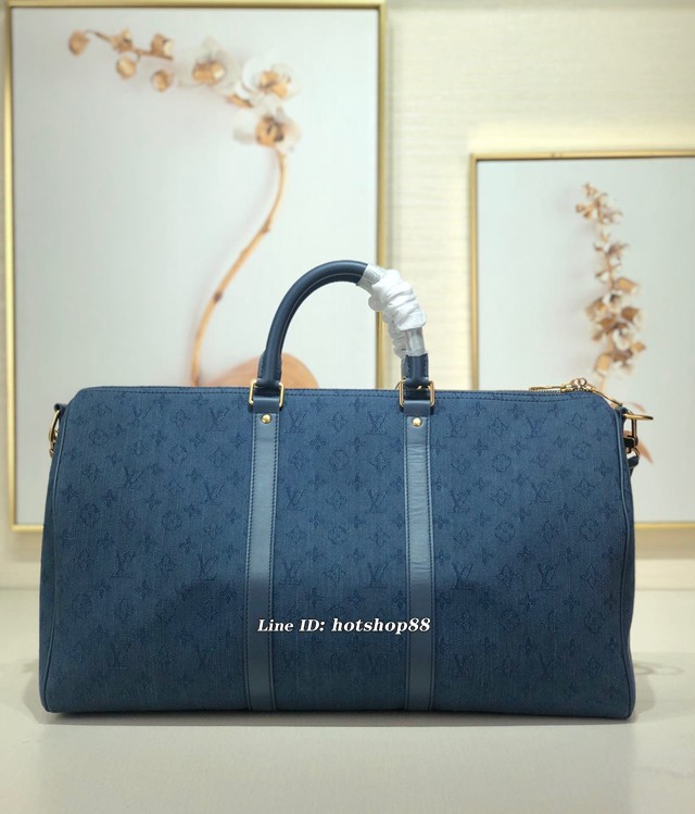 路易威登LV旅行包 LV男士旅行袋枕頭包 KEEPALL 50旅行袋 M44642 牛仔藍旅行袋 xxlv1312